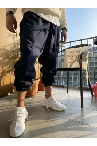 Men's Navy Blue Shalwar Style Tracksuit Bottoms - NAVY - AUST JEANS (1)