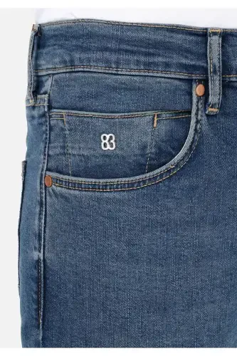 Men's navy blue, skinny fit, low waist, skinny leg jeans. - 5