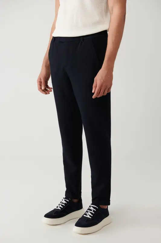 Men's Navy Blue Slim Fit Elastic Waistband Bi-Stretch C - 3