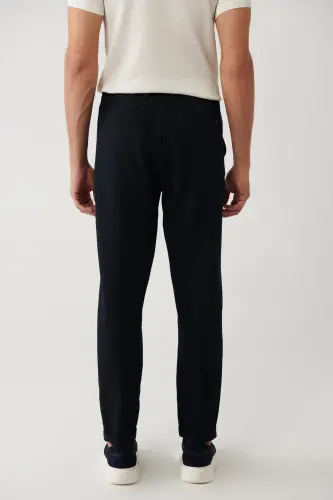 Men's Navy Blue Slim Fit Elastic Waistband Bi-Stretch C - 4