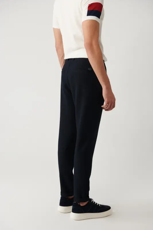 Men's Navy Blue Slim Fit Elastic Waistband Bi-Stretch C - 5