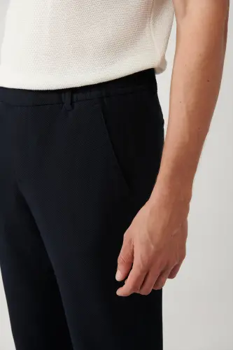 Men's Navy Blue Slim Fit Elastic Waistband Bi-Stretch C - 6