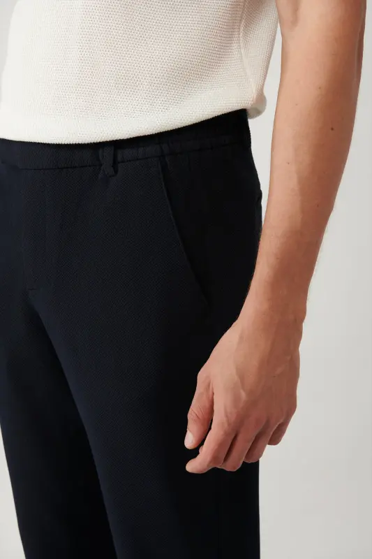 Men's Navy Blue Slim Fit Elastic Waistband Bi-Stretch C - 6