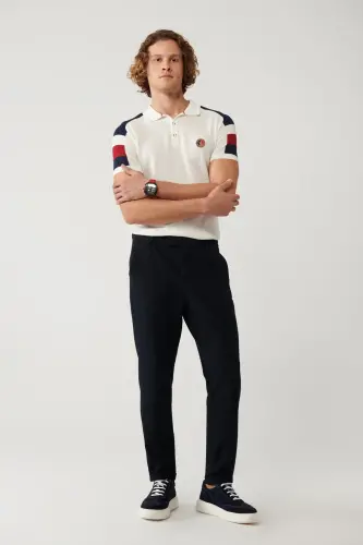 Men's Navy Blue Slim Fit Elastic Waistband Bi-Stretch C 
