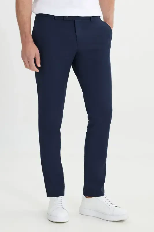 Men's Navy Blue Slim Fit Italian Cut Side Pocket Elastic Casual Pants-Navy Blue - AC&CO / ALTINYILDIZ CLASSICS