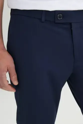 Men's Navy Blue Slim Fit Italian Cut Side Pocket Elastic Casual Pants-Navy Blue - 5