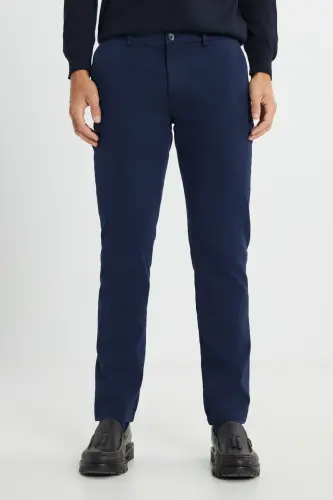 Men's Navy Blue Slim Fit Narrow Cut Cotton Stretch Ar 