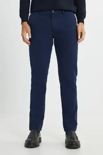 Men's Navy Blue Slim Fit Narrow Cut Cotton Stretch Ar - 1