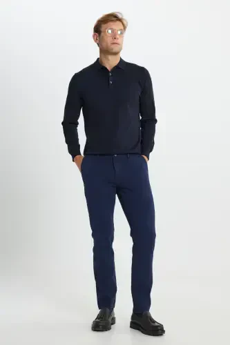 Men's Navy Blue Slim Fit Narrow Cut Cotton Stretch Ar - 5