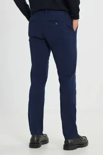 Men's Navy Blue Slim Fit Narrow Cut Cotton Stretch Ar - 7