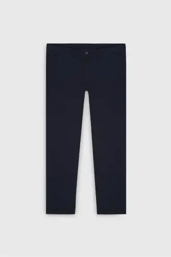 Men's Navy Blue Slim Fit Narrow Cut Cotton Stretch Ar - 8