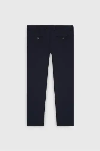 Men's Navy Blue Slim Fit Narrow Cut Cotton Stretch Ar - 11