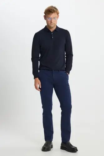 Men's Navy Blue Slim Fit Narrow Cut Cotton Stretch Ar - ALTINYILDIZ CLASSICS (1)