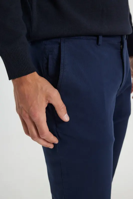 Men's Navy Blue Slim Fit Narrow Cut Cotton Stretch Ar - 6