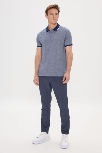 Men's Navy Blue Slim Fit Narrow Cut Polo Collar Jacquard T-shirt - ALTINYILDIZ CLASSICS (1)