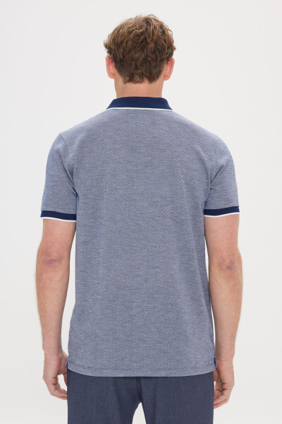 Men's Navy Blue Slim Fit Narrow Cut Polo Collar Jacquard T-shirt - 5