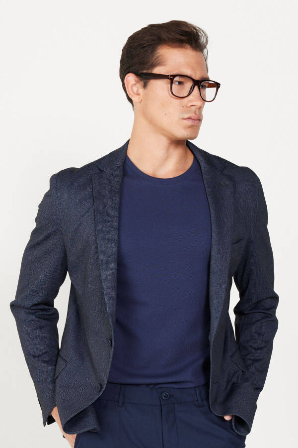 Men's Navy Blue Slim Fit Narrow Cut Single Collar Print - 11