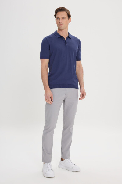 Men's Navy Blue Standard Fit Regular Cut 100% Cotton Self-Patterned Polo Collar Knitted T-Shirt - MODAZONE (1)