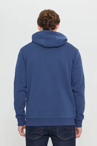 Men's Navy Blue Standard Fit Regular Cut Fleece Lined 3 Thread Hooded Cotton Sweatshirt-Navy Blue - 6