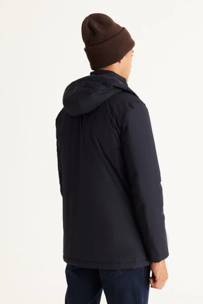 Men's Navy Blue Standard Fit Regular Cut Removable Hoodie Coat - 8
