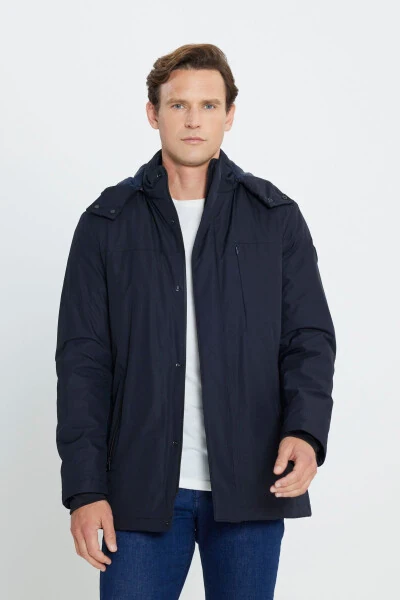 Men's Navy Blue Standard Fit Regular Cut Removable Hoodie Coat - ALTINYILDIZ CLASSICS