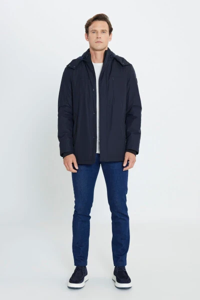 Men's Navy Blue Standard Fit Regular Cut Removable Hoodie Coat - ALTINYILDIZ CLASSICS (1)