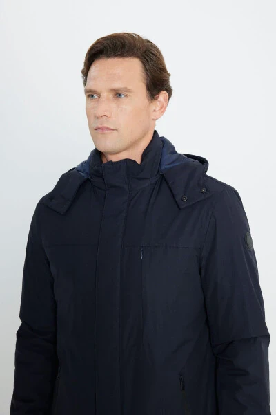 Men's Navy Blue Standard Fit Regular Cut Removable Hoodie Coat - 5