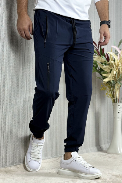 Men's Navy Blue Summer Outdoor Sports Lycra Jogger Pants - 9