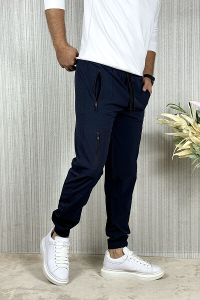 Men's Navy Blue Summer Outdoor Sports Lycra Jogger Pants - 12