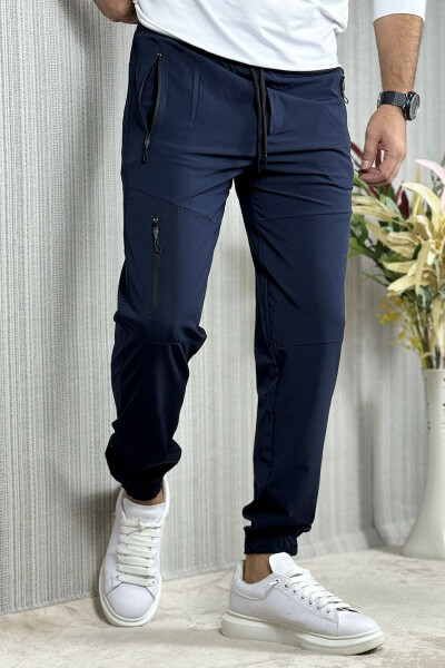 Men's Navy Blue Summer Outdoor Sports Lycra Jogger Pants - 16