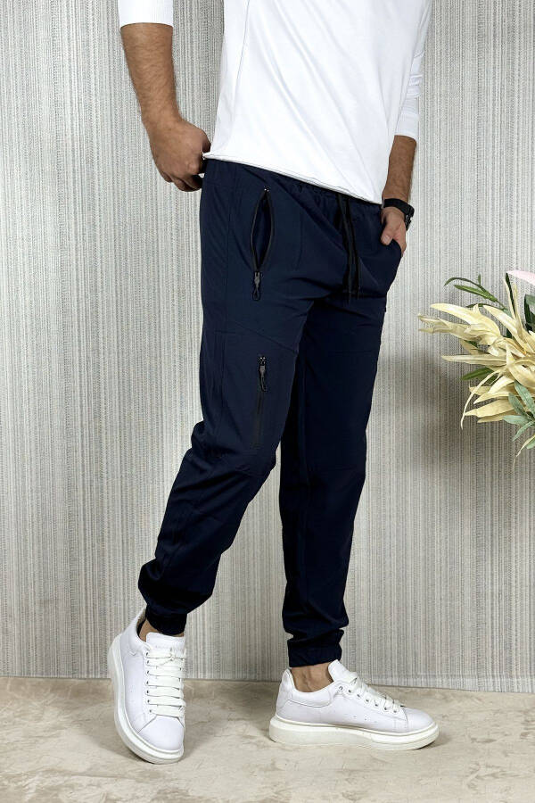 Men's Navy Blue Summer Outdoor Sports Lycra Jogger Pants - 4