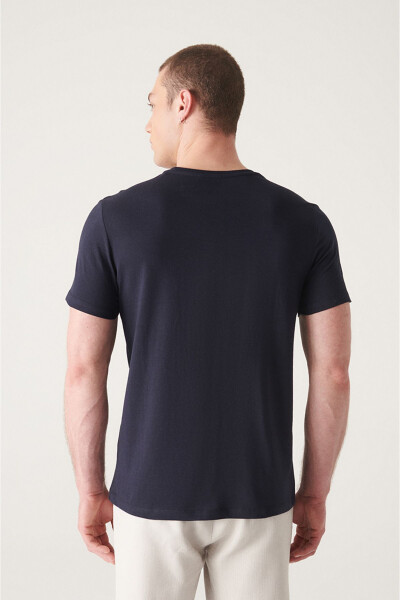 Men's Navy Blue T-shirt 100% Cotton V-Neck Regular Fit E001001 - 20