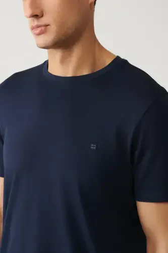 Men's Navy Blue T-shirt Ultrasoft Crew Neck Plain Regular Fit Modal B001171 - AVVA (1)