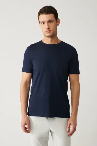 Men's Navy Blue T-shirt Ultrasoft Crew Neck Plain Regular Fit Modal B001171 - 3