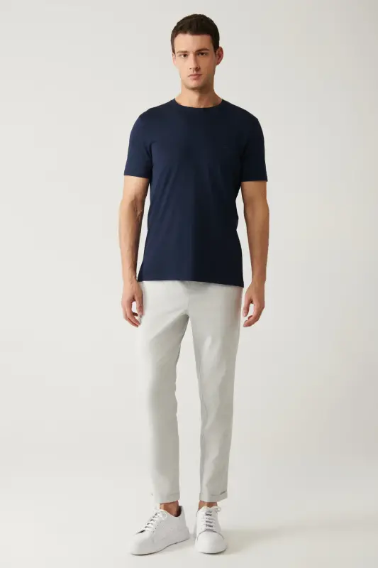 Men's Navy Blue T-shirt Ultrasoft Crew Neck Plain Regular Fit Modal B001171 - 5