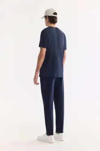 Men's Navy Blue T-shirt Ultrasoft Crew Neck Plain Regular Fit Modal B001171 - AVVA (1)