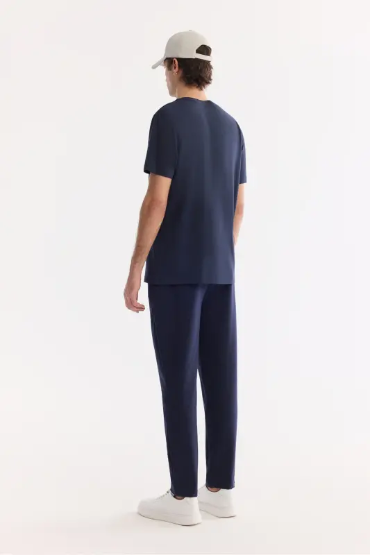 Men's Navy Blue T-shirt Ultrasoft Crew Neck Plain Regular Fit Modal B001171 - 2