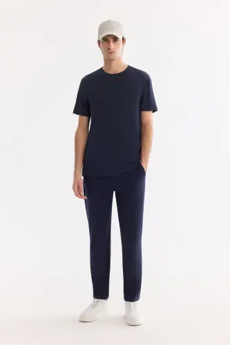 Men's Navy Blue T-shirt Ultrasoft Crew Neck Plain Regular Fit Modal B001171 - 3