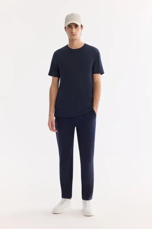 Men's Navy Blue T-shirt Ultrasoft Crew Neck Plain Regular Fit Modal B001171 - 3