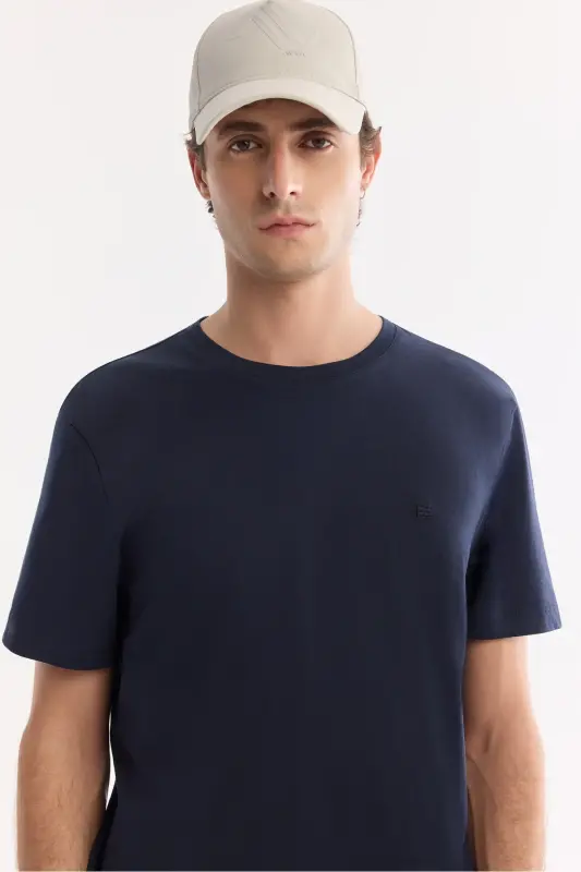 Men's Navy Blue T-shirt Ultrasoft Crew Neck Plain Regular Fit Modal B001171 - 5