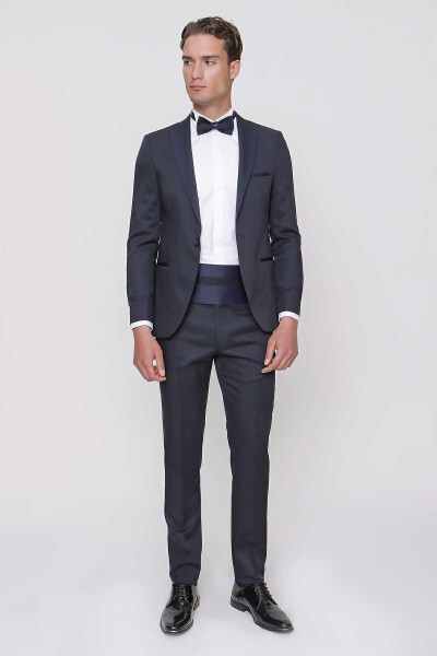 Men's Navy Blue Tayga Bow Tie Belt Ceromonia Groom - MORVEN
