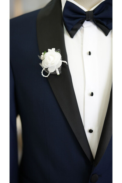 Men's Navy Blue Tuxedo Groom Suit with Satin Shawl Collar Italian Cut Slim Fit - Xprzcom3590-02 - 5