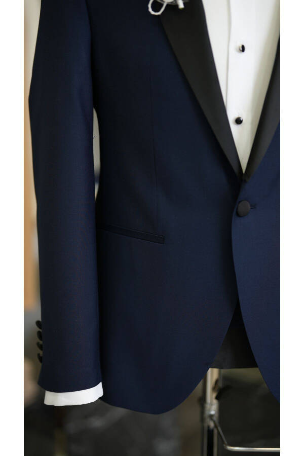 Men's Navy Blue Tuxedo Groom Suit with Satin Shawl Collar Italian Cut Slim Fit - Xprzcom3590-02 - 7