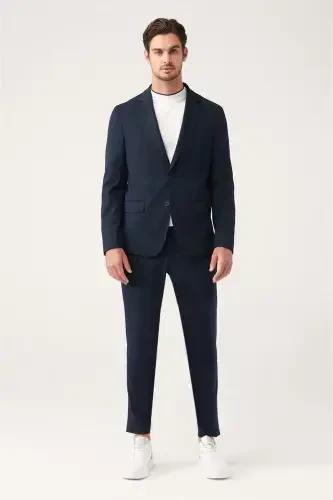 Men's Navy Blue Unlined Bi-stretch Double Breasted Jacket - 5