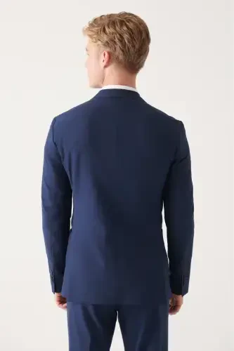 Men's Navy Blue Waffle Textured Unlined Double Slit Jacket A31Y4012-Navy Blue - 3