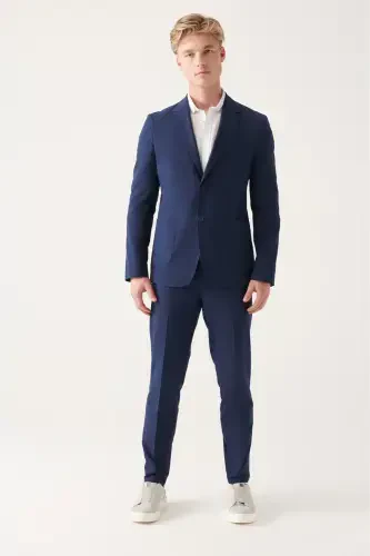 Men's Navy Blue Waffle Textured Unlined Double Slit Jacket A31Y4012-Navy Blue - 4