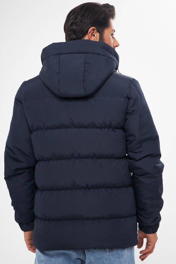 Men's Navy Blue Winter Puffer Jacket with Hood and Thick Lining, Windproof - 23