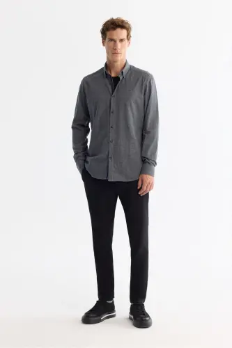 Men's Navy Button-Down Collar 100% Cotton Flannel Shirt - 6