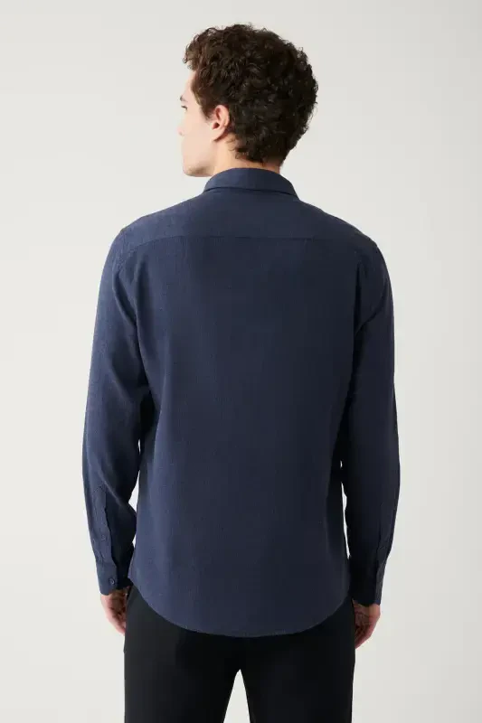 Men's Navy Button-Down Collar 100% Cotton Shirt B002033-Navy - 4