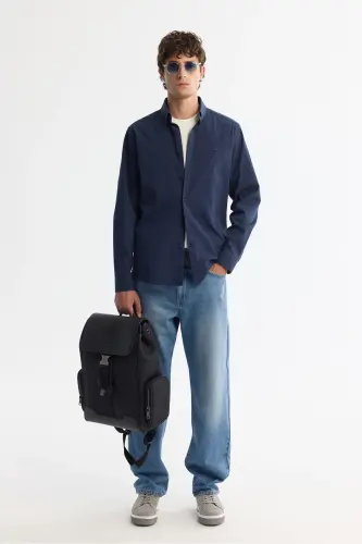 Men's Navy Button-Down Collar Easy Ironing Stripe - 6